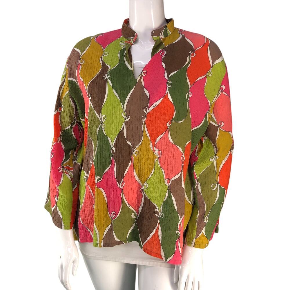 Emilio Pucci Womens Size M Tunic Top Blouse V Neck Cotton Vintage 1960s Colorful